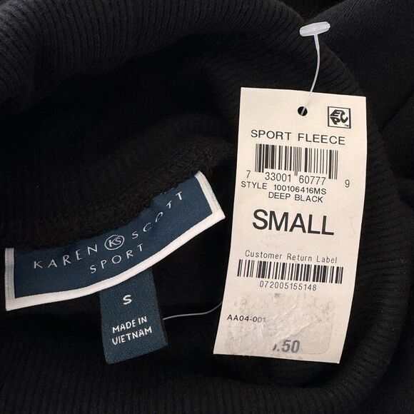 Karen Scott Sport Small Fleece Turtleneck Sweatshirt Long Sleeve Slits Black New - Picture 6 of 8